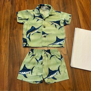 Ky’s Green Button Down Swordfish 2 piece Hawaiian Set